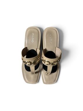 ALDO Beige Sandal Slides with Gold Buckle Trim